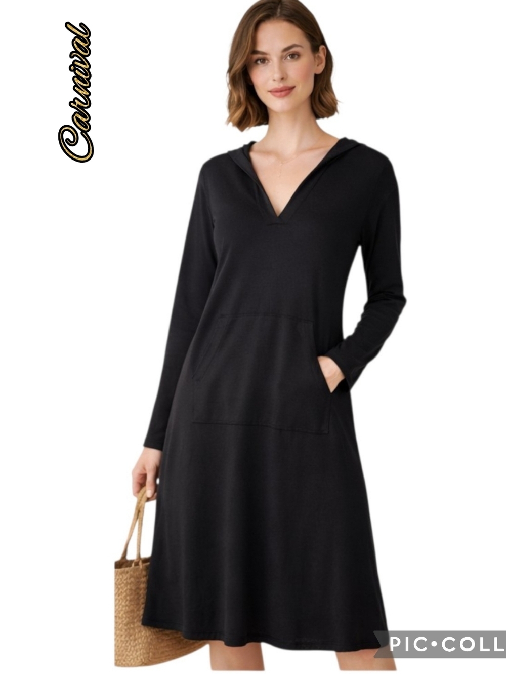 Carnival hooded maxi dress black knit v-neck long sleeves nwt's size xl